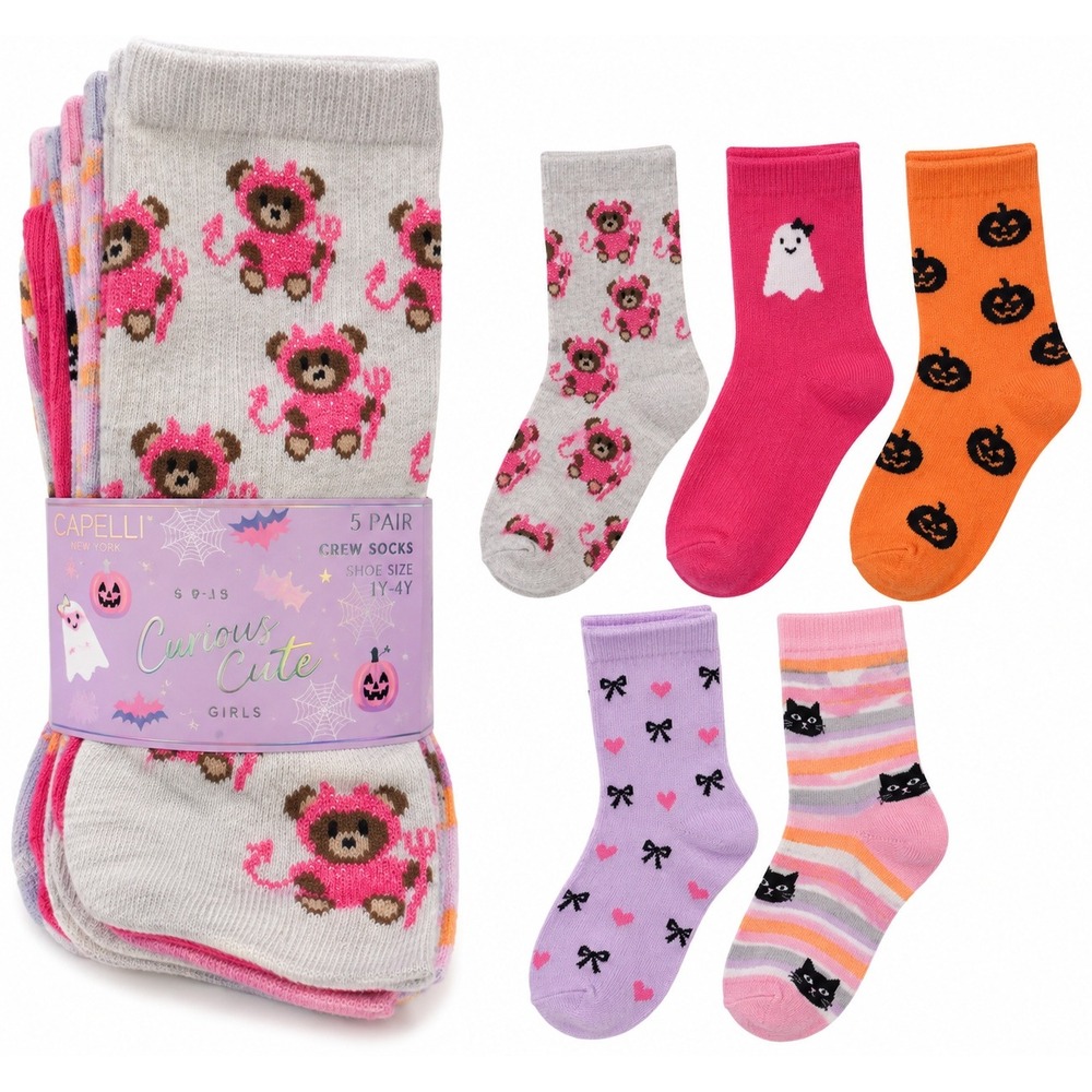 Capelli New York Girls Halloween Crew Socks 6 Pair Pack Shoe Size 13-5 NWT